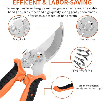 3 Pack Garden Pruning Shears, Stainless Steel Shears, Gardening Shears Scissors Pruning Shears for Gardening Tools (3PCS Orange and Black)