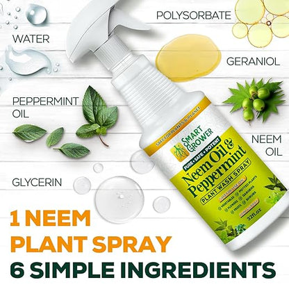 Neem Oil Spray for Plants with Peppermint Oil, Natural Plant Wash Made for Indoor and Outdoor Plants Smart Grower 32oz Easy Ready to Use Spray