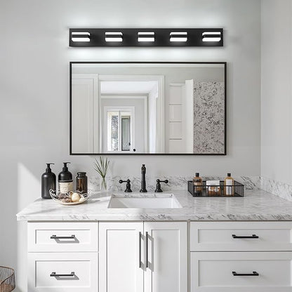 Bathroom Lighting Fixtures Over Mirror, 5 Light Bathroom Vanity Light Fixtures with Cool White 5000K, Matte Black LED Modern Vanity Wall Lights for Bath, Dressing Room, Restroom, 37.4 inch