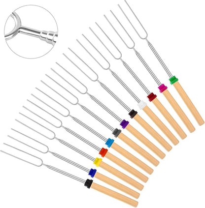 24 PCS Marshmallow Roasting Sticks, Telescoping Smores Sticks for Open Fire Pit, 32 Inch Long Marshmallow Toasting Barbecue Forks Smores Skewers for Campfire Camping Hotdog Hot Dog Bonfire Grill