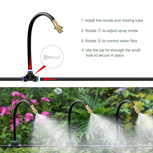 60Ft Drip Irrigation System for Garden – 360° Bendable Automatic Watering Kit with 18 Adjustable Nozzles, Misting Hose for Greenhouse, Lawn, Yard & Plants (60 FT)
