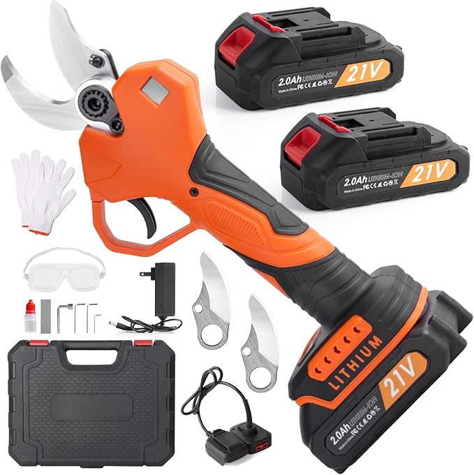 Electric Pruning Shears Cordless Pruner Shears Brushless 35mm Cutting Diameter with 2000mAh*2 Rechargeable Batteries for Garden Tree Pruner Branch