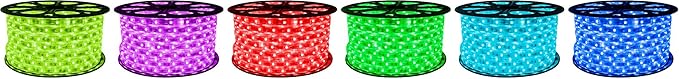 CBconcept® 65 Feet RGB Color Changing 120 Volt High Output LED SMD5050 Flexible Flat LED Strip Rope Light - Commercial Grade, Indoor Outdoor use, Ready to Plug n Shine