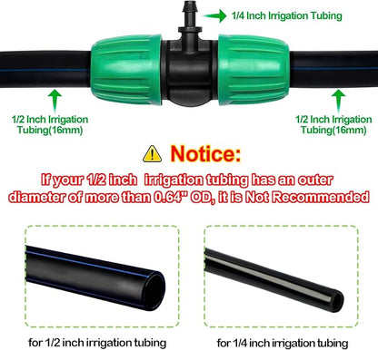 23 Pcs 1/2 Inch Drip Irrigation Fittings Kit (1/2" ID x 0.65" OD), 1/2 Inch Irrigation Tubing Set Including 4 Tees, 4 Couplings, 3 Elbows, 4 Reducer Tee, 4 Plugs, 2 Valves and 2 Faucet Adapter