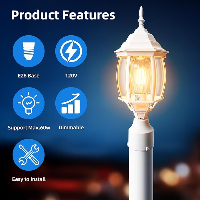 17” White Outdoor Post Light Fixture, Pole Mount Outside Light for Garden Entrance Driveway White Pillar Lantern 17 Inch Pier Mount Outdoor Lamp Post for Front Yard