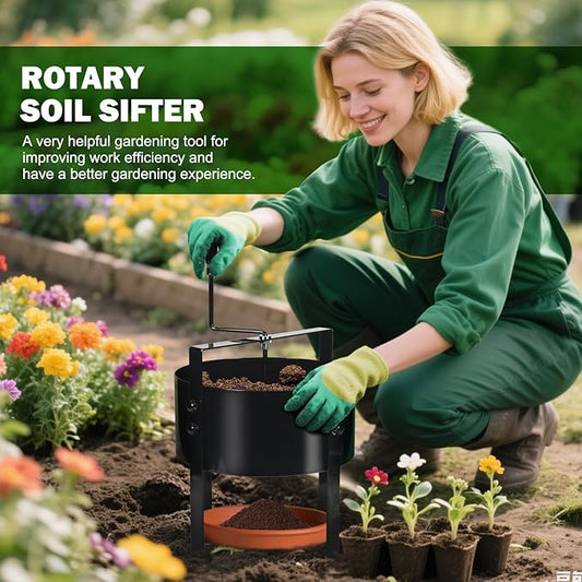 Upgraded Rotary Soil Sifter, Dirt Sifter with 4 Replaceable Garden Sieve 0.12/0.24/0.35/0.47 Inch Soil Screen, Rock Compost Bin for Garden