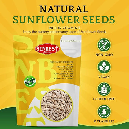Sunbest Natural Raw Sunflower Seed Kernels 32 Oz (2 lbs) 1 Pack - Unsalted & Nutritious for Snacking, Cooking, & Baking - Vegan-Friendly - Ideal for On-the-Go & Recipes - Bulk Size for Value