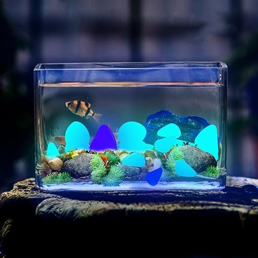 Glow in The Dark Pebbles for Outdoor Decor, Garden Lawn Yard, Aquarium, Walkway, Fish Tank, Pathway, Powered by Light or Solar-Recharge Repeatedly, Luminous Pebbles (Blue-200)