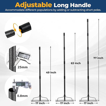 Garden Rake, 17" Extra Wide Double-Sided Head, 63" Heavy Duty Lightweight Stainless Steel Leaf Rake for Leveling Lawn, Loosening Soil, Leaf Cleanup, Soil Prep, Landscaping, Spread Mulch Fast