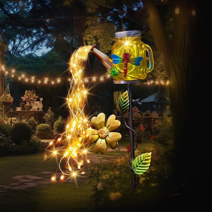 Solar Watering Can Light, Yard Outdoor Decor Lights, IP65 Waterproof, Hanging Dragonfly Garden Light, Outside Garden Flower Bed Decor, Women Gift, Birthday Gifts