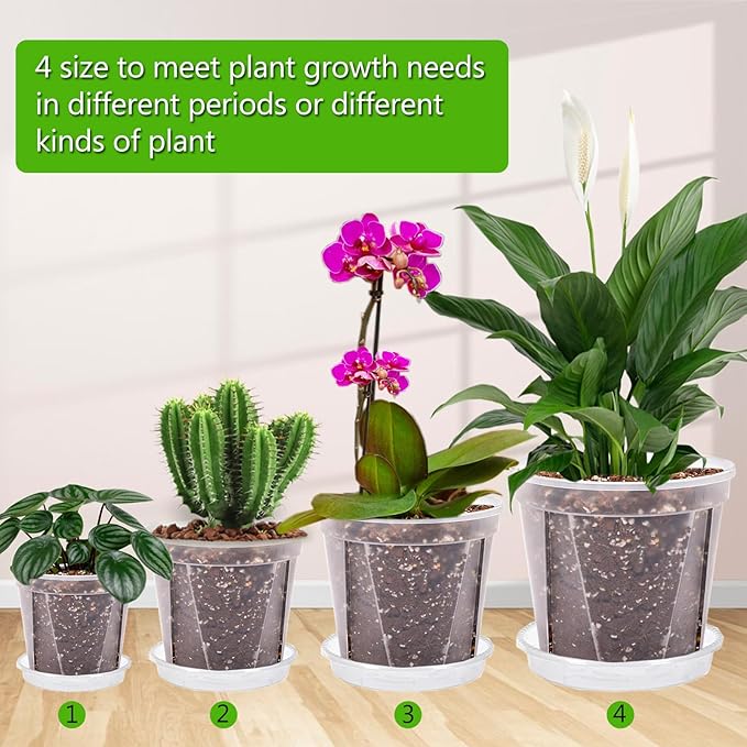 40Pack 4/5/6/7 inch Plastic Clear Nursery Pots with Saucer, 4 Sizes Garden Pots Plant Pots with Drainage Holes for Flower,Herb,Succulent,Plants, 100 pcs Plant Labels,5 Set for Indoor Outdoor