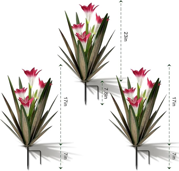 Homight Metal Agave Plant Outdoor Decoration Lily Mexican Yard Art Garden Gift Home Decor Hand Painted Metal Agave Garden Yard Statue, Outdoor Lawn Ornaments(3 Big Red Lilies)