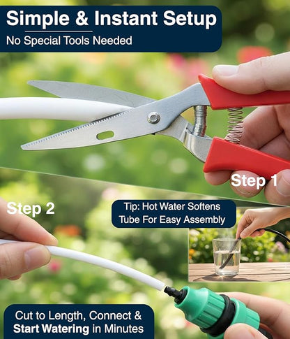 DBR Tech® 1/4 Drip Irrigation Tubing, 100 Feet, Flexible PVC Plastic Drip Irrigation Hose for Gardening, Misting, Hydroponics and DIY Landscape Garden Projects, Blank Distribution (100ft, White)