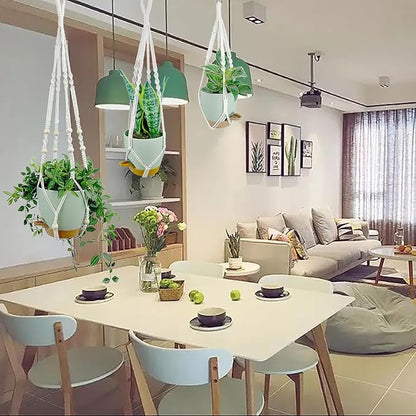 Hanging Planters with Macrame Plant Hangers for Indoor Outdoor Plants,3 Set Hanging Baskets Flower Pots Holders 35‘’/27‘’/21‘’,Self-Watering Pots 7‘’/6‘’/5.5‘’,Boho Home Decor (Green)