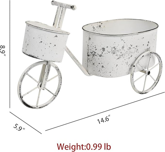 Farmhouse Small Flower Cart Bicycle Planters for Outdoor Plants Bicycle Plant Stand Wagon Planter Rustic Plant Cart for Patio Garden Balcony White
