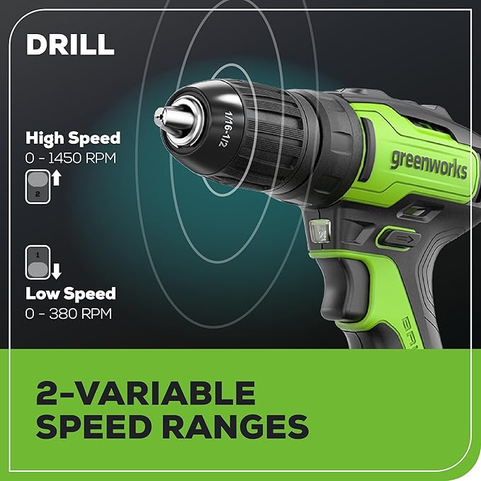 Greenworks 24V MAX Cordless Brushless Drill & Impact Driver Combo Kit, Electric Drill Set, High Torque, Lightweight, Professional Grade, Includes 2x 2.0Ah Batteries, Charger, and Storage Bag