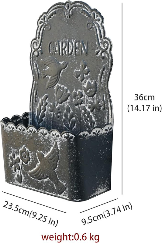 BIG FORTUNE Metal Wall Mount Planter Wall Vases for Flowers Shabby Chic Decor for Rustic Farmhouse Outdoor Decor (Black)