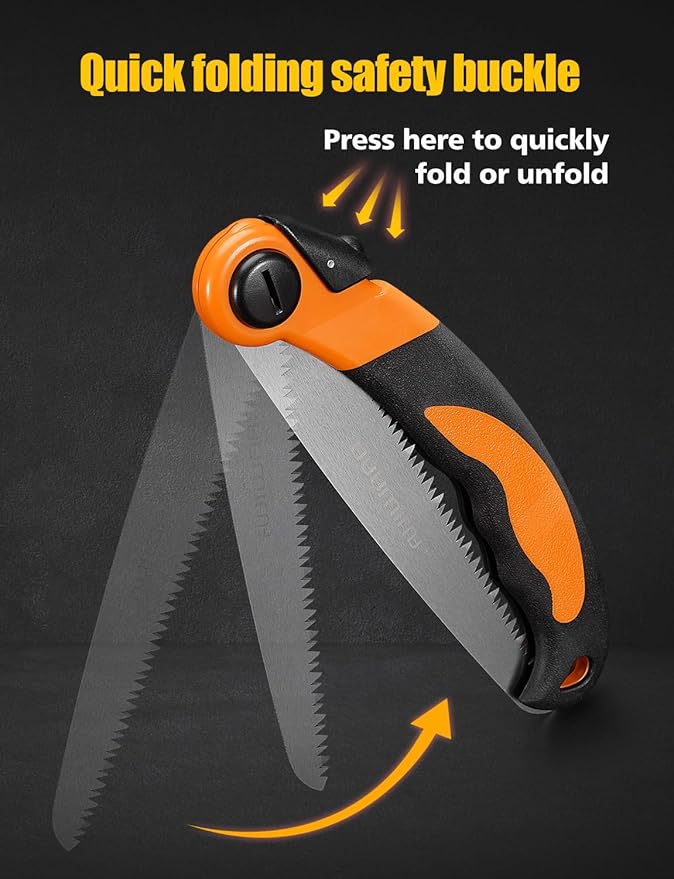 FUJIWARA Folding Pruning Saw 8 Inch Hand Saws Blade, Quality SK-5 Steel with Hard Sharp Teeth for Wood Branches Cutting,Tree Trimming Camping/Backpacking/Hiking