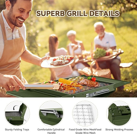 Portable Charcoal Grill Foldable Grills BBQ Grill Charcoal Small Grill for Travel, Camping, Outdoor Cooking, Backyard, Hiking, Patio Garden, Picnics, Green
