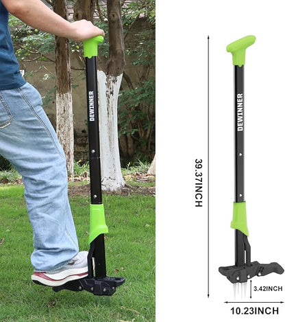 DEWINNER 4-Claw Stand Up Weed Puller Tool, 34'' Heavy Duty Manual Weeding Tool with Ergonomic Handle, Effortless Weed Removal & Ejector Design for Lawn, Garden – No Bending or Kneeling