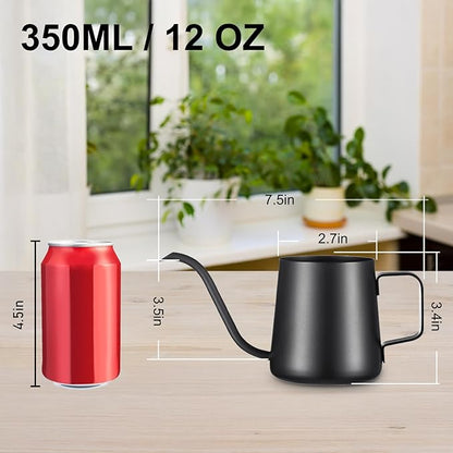 12 oz / 350 ml Watering Can Indoor Plants, Stainless Steel Plant Watering Can with Long Spout (Black) (12oz)