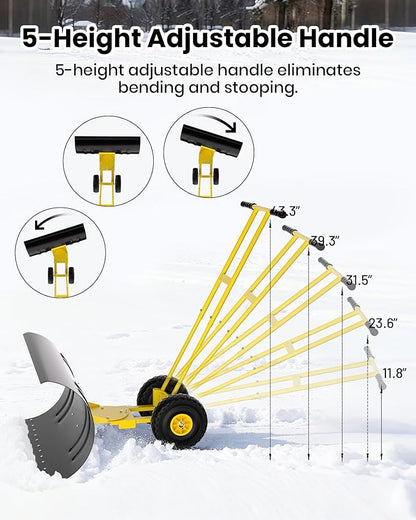 36” Snow Shovel for Driveway,Heavy Duty Wheeled Rolling Shovels 5 Position Angled Blade, Ergonomic Handle & Rubber Wheels for Efficient Snow Removal, Snow Plow for Doorway,Driveway and Sidewalks