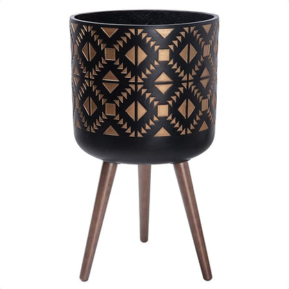 D'vine Dev 14 Inch Planter Pot with Stand, Mid-Century Tall Plant Pot with Legs for Indoor Plants, Bronze/Black, 88-G-D-6