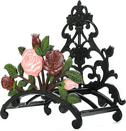 Sungmor Cast Iron Heavy Duty Garden Hose Holder - Decorative Hand-Painted Peony Wall Mounted Water Hose Hanger - Wall Decoration Hanging Hose Rack - Hose Reel Storage Butler - Metal Hose Stand