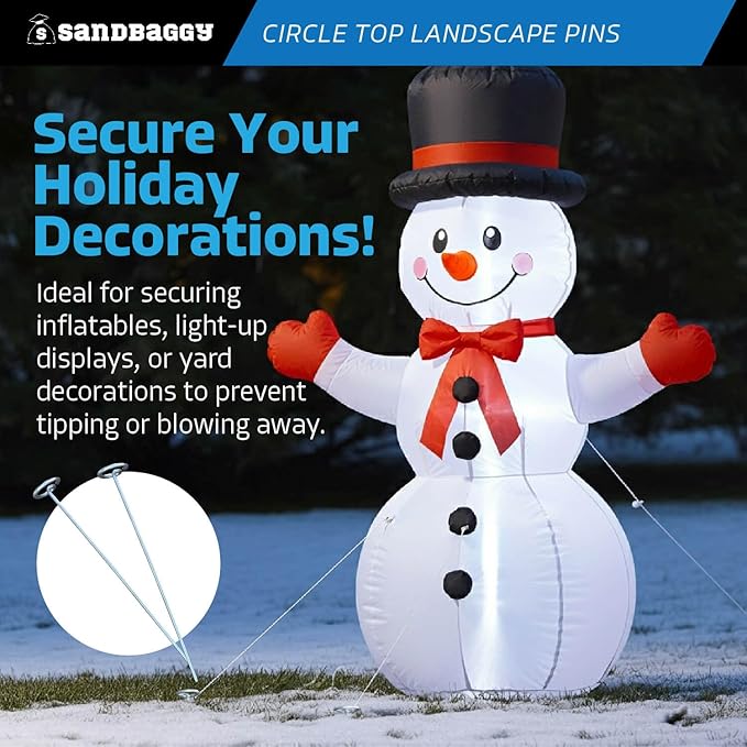 Sandbaggy 12-inch Circle Top Pins - Landscape Staples (Galvanized) - Garden Stakes for Landscaping, SOD - Heavy Duty Ground Stakes, Lawn Turf Spikes, Christmas Decorations, Weed Mats (150 Pins)