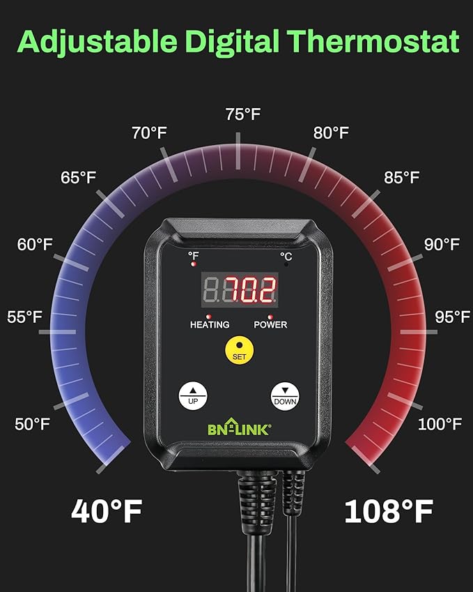 BN-LINK Seedling Heat Mat with Thermostat Controller Combo Set, 10" x 20.75" Plant Heating Mat for Seed Starting with Temperature Control for Indoor Growing, Plants Germination, ETL Listed