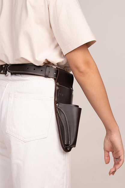 Hori Hori Leather Sheath Belt with Pruner and Scissor Pockets. Personalized Florist Tool Belt Leather, Gardening Belt with Pockets. (Dark Brown, One Size - Adjustable)