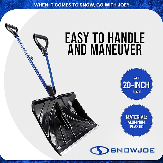 Snow Joe SJ-SHLV20 Shovelution Snow Shovel with Spring-Assist Handle, Heavy-Duty Shovel for Fast Snow Removal, 20 Inches, Blue