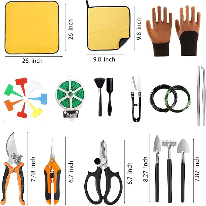 Bonsai Tools Set for Beginners, Bonsai Tree Kit with Training Wire, Scissors, Pruning Shears, Repotting Kit, Indoor Plant Tools Starter Kit (Orange)