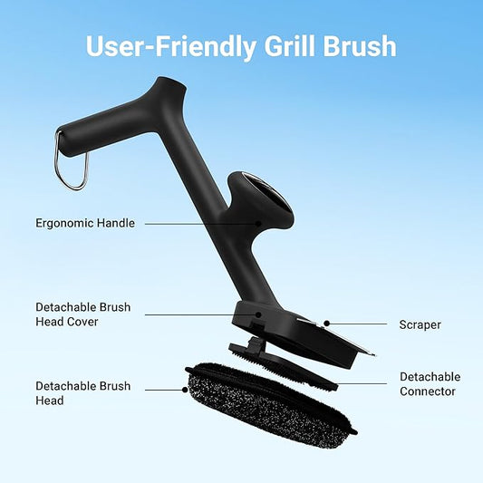 ThermoMaven BBQ Grill Brush Bristle Free - 17" Safe Steam Grill Cleaner Brush with Scraper and 3 Brush Heads for Porcelain/Gas/Charcoal Grill Outdoor Grill Barbecue Cleaner