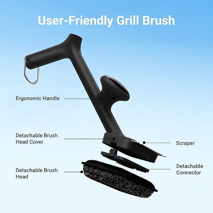 ThermoMaven BBQ Grill Brush Bristle Free - 17" Safe Steam Grill Cleaner Brush with Scraper and 5 Brush Heads for Porcelain/Gas/Charcoal Grill Outdoor Grill Barbecue Cleaner