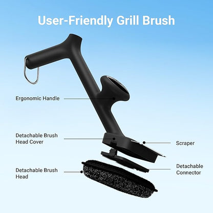 ThermoMaven BBQ Grill Brush Bristle Free - 17" Safe Steam Grill Cleaner Brush with Scraper and 5 Brush Heads for Porcelain/Gas/Charcoal Grill Outdoor Grill Barbecue Cleaner