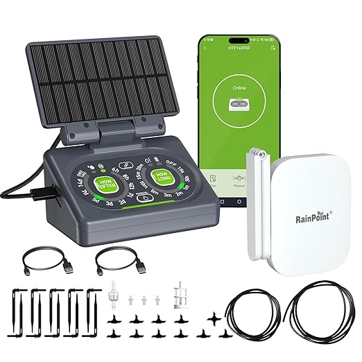 RAINPOINT Smart Automatic Watering System for 15 Potted Plants,Dual Powered, Local Control & Remote WiFi/App Control, Solar Drip Irrigation for Indoor,Balcony, Grow Tent, Low Water Auto-Shutoff