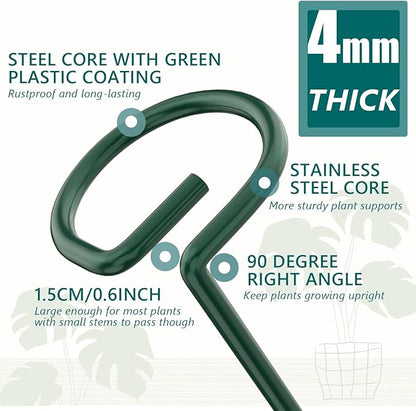 MAFONE 6 Pack 24inch Plant Support Stakes,Plant Stick for Two Sizes(12 or 24Inch) Garden Single Stem Flower Support Stake Plant Cage Support with 20pcs Clips and Plant Ties for Tomato Orchid Lily