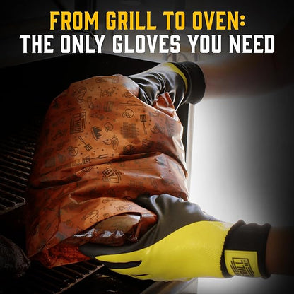Hey Grill Hey Pitmaster Gloves | BBQ Gloves | Heat Protection up to 500°F or 260°C | High Temp Resistance | Fireproof Glove for Grilling Smoking Barbecue | Washable Mitts | Waterproof | Size - Small