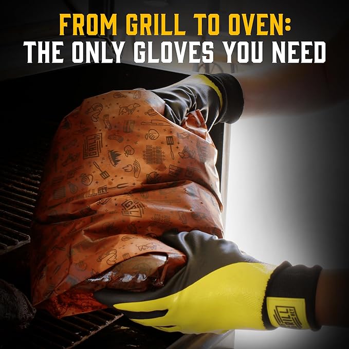 Hey Grill Hey Pitmaster Gloves | BBQ Gloves | Heat Protection up to 500°F or 260°C | High Temp Resistance | Fireproof Glove for Grilling Smoking Barbecue | Washable Mitts | Waterproof | Size - Medium