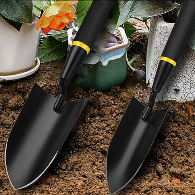 Garden Hand Trowel Set, Carbon Steel with Rubber Grip, Heavy Duty for Digging and Planting, Black, 2-Pack