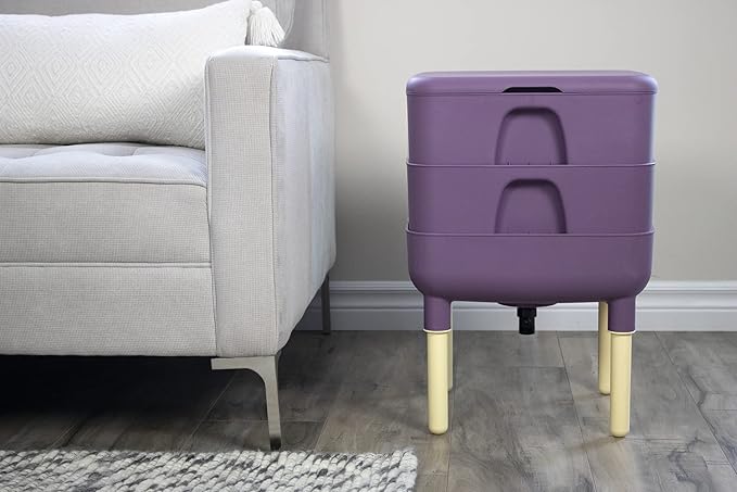 FCMP Outdoor - The Essential Living Composter, 2-Tray Worm Vermicomposter Bin (HF-LC4000v2-PUR) Plum