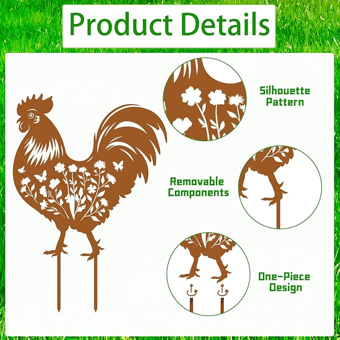 Chicken Metal Garden Stakes Yard Decor, 6PCS Black Chicken Silhouette Statues Garden Decor for Women Men Gifts, Metal Yard Stakes Gifts for Yard Art, Patio, Outside, Lawn Ornaments