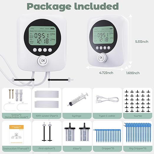 Dual Pump Automatic Plant Waterer Indoor, Self Watering System for 30 Potted Plants, Vacation Plant Watering Devices, Automatic Watering System with Digital Programmable Water Timer