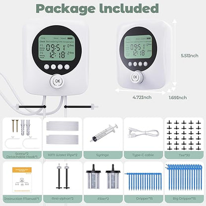 Dual Pump Automatic Plant Waterer Indoor, Self Watering System for 30 Potted Plants, Vacation Plant Watering Devices, Automatic Watering System with Digital Programmable Water Timer