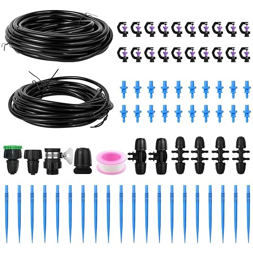 Automatic Lawn Sprinkler System with 32.8FT 8/12'' +16.4FT 4/7'' Tubing Kit, G‑Type 360 Degree Rotation Sprinkler Watering for Drip Irrigation, Watering Plants, Yard & Lawn Care