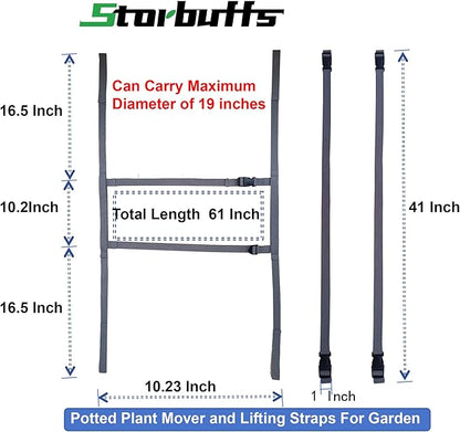 Potted Plant Mover and Lifting Straps for Garden, Landscaping Lifting Straps, Move Heavy Garden Objects:Garden Flower Pots, Planters, Trees, Rocks, Gray, Middle and Small