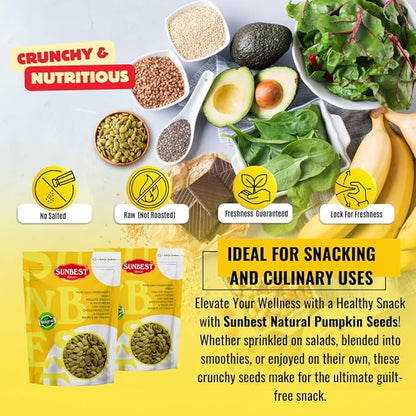 Sunbest Natural - Pumpkin Seeds Raw and Fresh, Pumpkin Seeds Unsalted, Whole Shelled Pumpkin Seeds, Kosher Seeds for Snacks, Pumpkin Seeds Bulk, Non-GMO and Vegan Healthy Pumpkin Snacks, 3 Lbs.