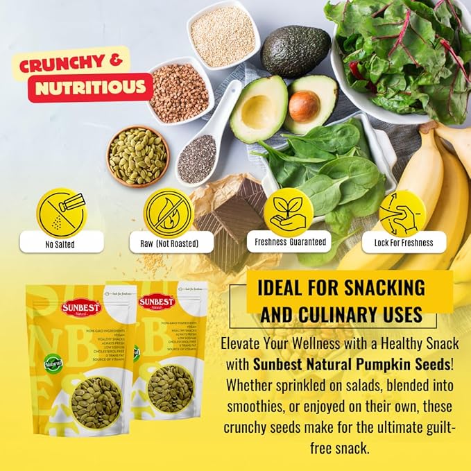 Sunbest Natural Raw Pumpkin Seeds, 2 lbs – Unsalted & Shelled – Whole Pepitas, Pumpkin Seeds to Eat – Great for Snacking, Baking & Topping – Rich in Essential Fatty Acids, Iron & Protein (32 oz)