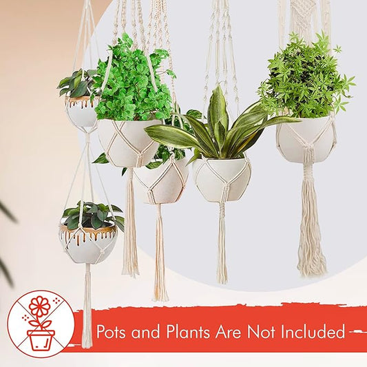 feedee Macrame Plant Hangers for Plants - 6 Pack Macromay Plant Hangers for Indoor Plant Hanger, Boho & Home Decor
